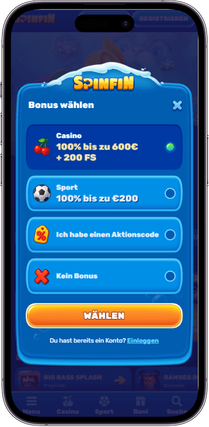 Spinfin Casino Registrierung